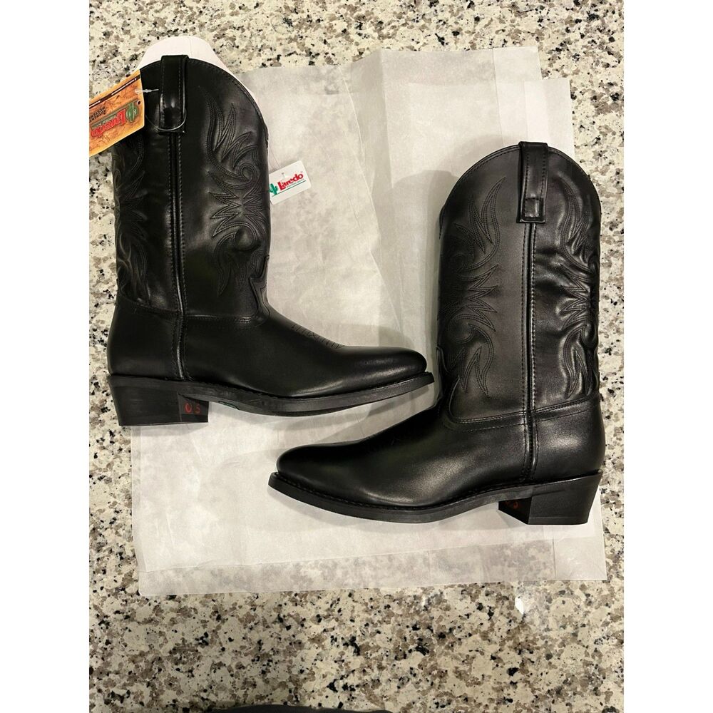 Laredo Men’s 10.5 D Black Leather Western Cowboy Boots NWT Original Box